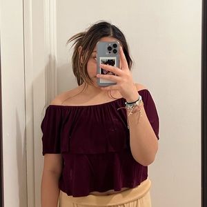 Burgundy Off The Shoulder Top